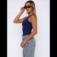 thumbnail image 4 of Camiseta Sin Mangas con Cuello Cuadrado para Mujer, de Doble Capa, Básica, para Entrenamiento de Verano, Informal. Azul Marino S, 4 of 9