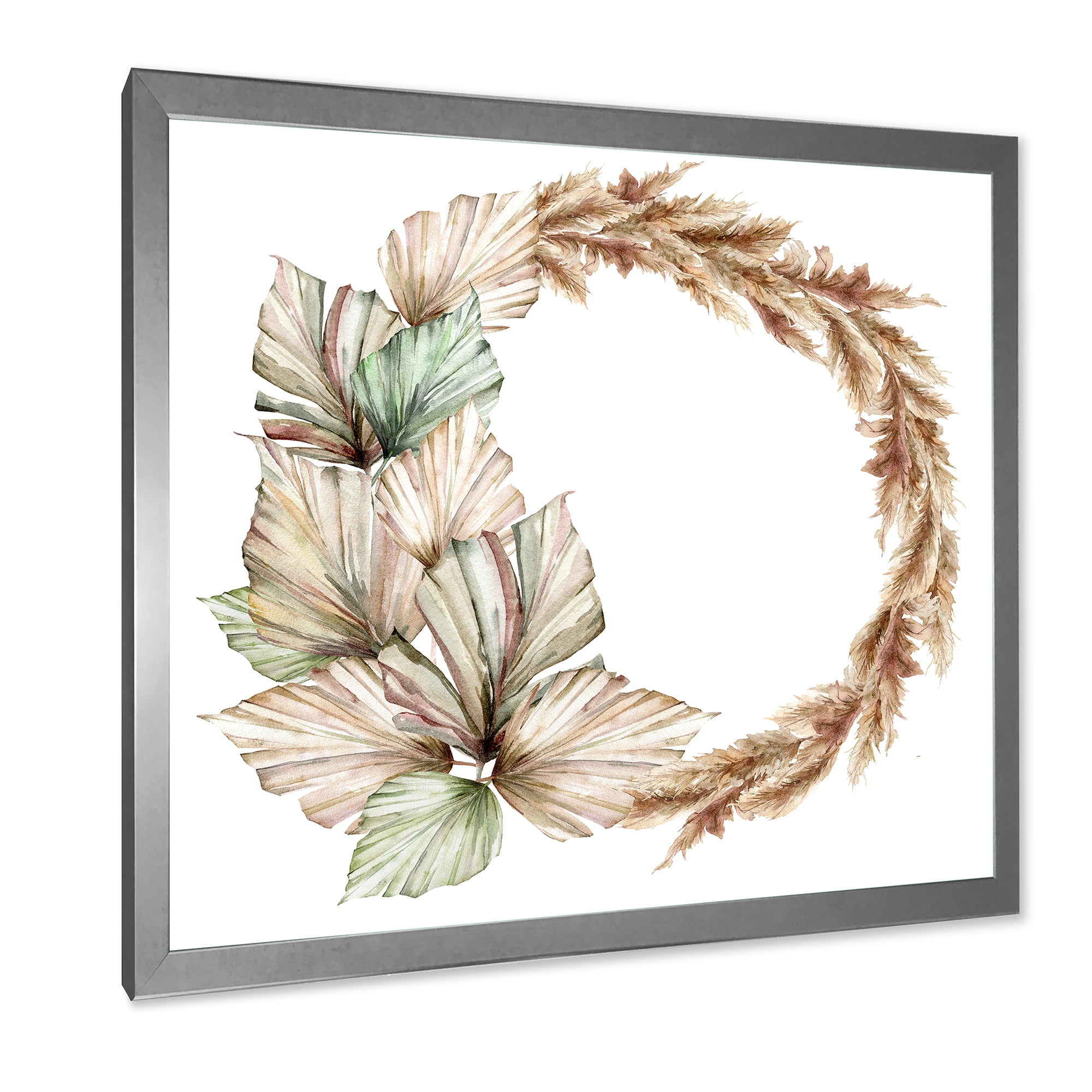Designart 'Dry Palm Leaves and Pampas Grass With Wreath' Traditional Framed Art Print