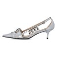 thumbnail image 2 of YDN Women Pointed Toe Cutout Strappy Pumps Metal Studded Buckle Kitten Low Heels Formal Work Event Date Shoes Size 7 Silver, 2 of 5