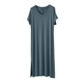 thumbnail image 3 of Nfurl Womens Short Sleeve Sleep Dress Soft Petite Loungewaer Lightweight Solid Color V Neck Long Nightgown Comfy Ladies Sleepwear House Dresses Army Green XL, 3 of 6