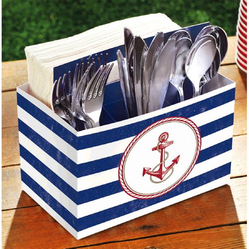 Summer 'Nautical Anchors Aweigh' Cardboard Utensil Caddy (1ct