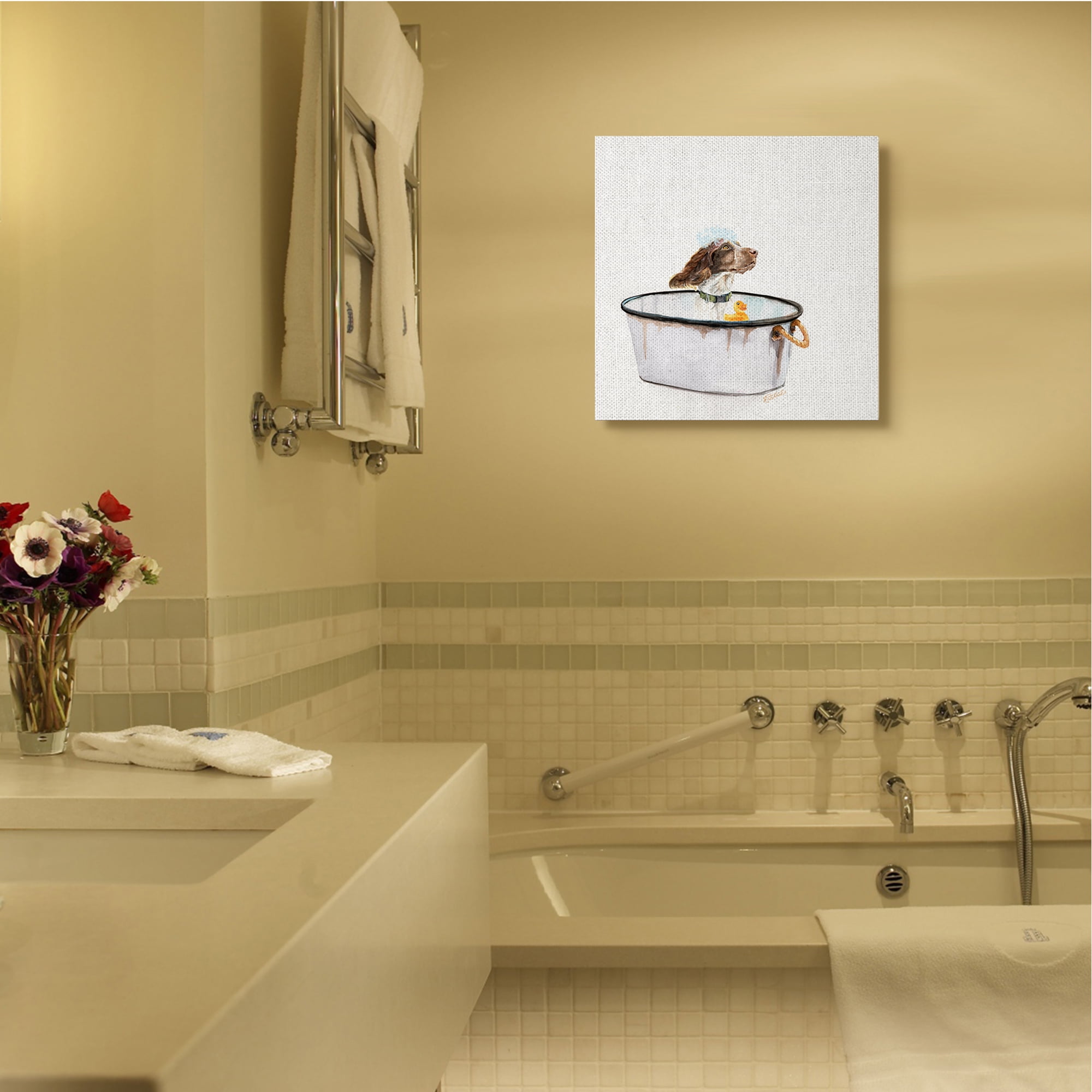 Stupell Industries Dog in Country Bath Tin with Rubber Duck Canvas Wall Art, 24 x 24, Design by Jennifer Redstreake