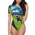 thumbnail image 1 of Balery Grazing Cows Mountain View Body de cuello redondo de manga corta para mujer Tops de manga corta Tops básicos-Small, 1 of 7