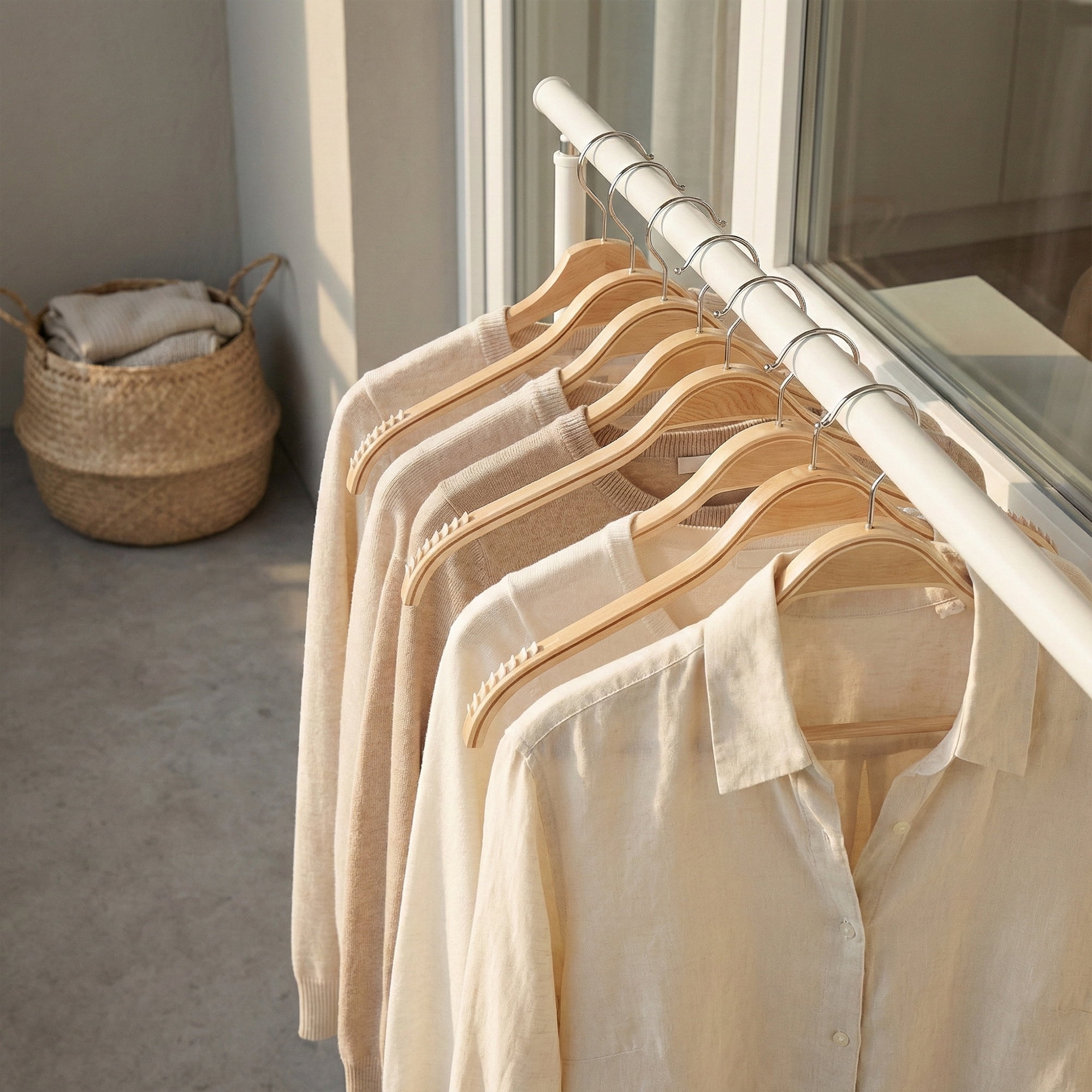 Unique Bargains 2 Pcs Wood Non-Slip Great Hangers with Clips for Closet Natural 15inch