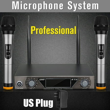 2 Inalámbrico Microphone Sistema LCD 10m Dual Canal UHF Mano Para DJ KTV