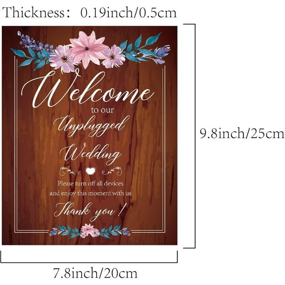 Wooden Wedding Ceremony Sign Welcome to Our Unplugged Wedding Please Turn Off All Devices and Enjoy This Moment with Us Wood Sign Plaque Hanging Plaque for Memorial Decor 7.8 x 9.8in