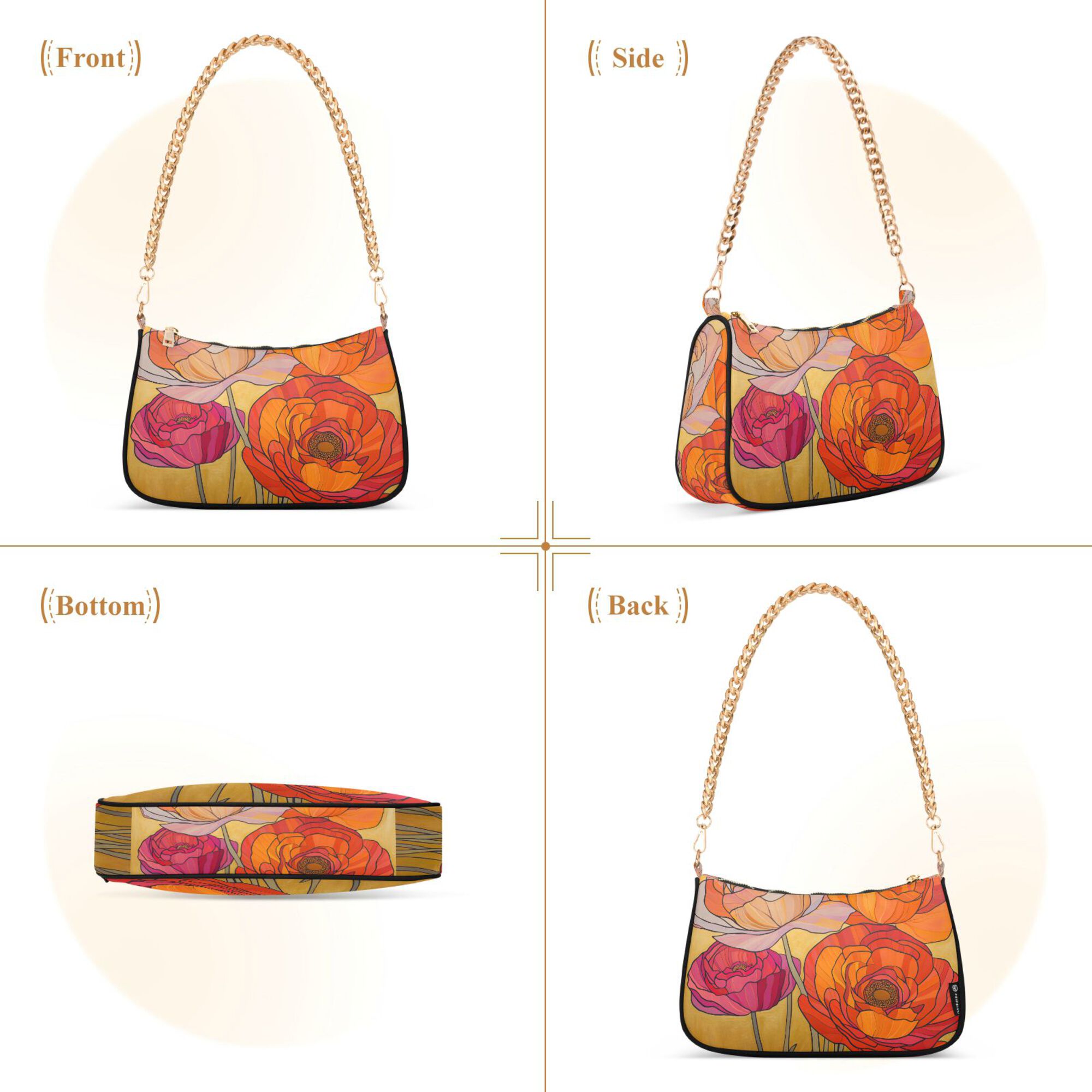 FORMRS Womens Shoulder Bag with Chain Strap Clutch Purse Cute Tote Handbag, Orange Abstract Floral