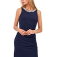 thumbnail image 3 of MSK Womens Navy Stretch Embellished Slitted Zippered Sleeveless Round Neck Full-Length Evening Gown Dress 6, 3 of 4