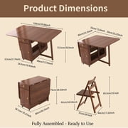 Folding Drop Leaf Dining Table Set with 6 Chairs, Space Saving for Small Spaces, Walnut 59 Inch
