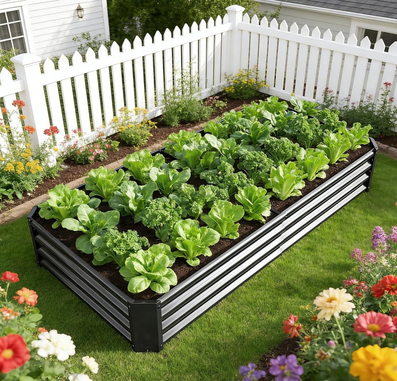 7.6x3.7x0.98ft Galvanized Raised Garden Bed,Outdoor Planter Box Metal Patio Kit Planting Bed for Vegetables Flowers Herb, 1PC