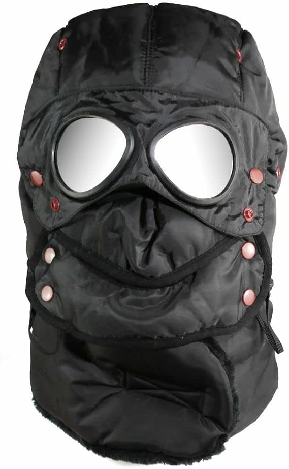 Winter Thermal Trapper Hat with Glasses Winter Cycling Windproof Ski Mask Cap ( a: black)