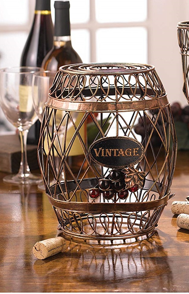 Grasslands Road "Vintage" Barrel Wine Cork Keeper Collector, Metal