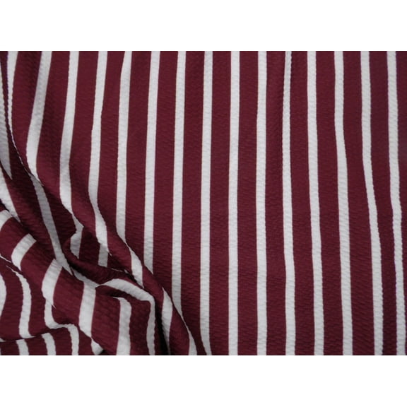 Bullet Printed Liverpool Textured Fabric 4 way Stretch Burgundy White Stripe W41
