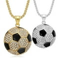 thumbnail image 5 of PAMTIER Unisex Stainless Steel Hip Hop Cool Simulation Stereoscopic Sports Soccer Pendant Necklace Ice Out Crystal Inlay Big Silver Free Chain, 5 of 6