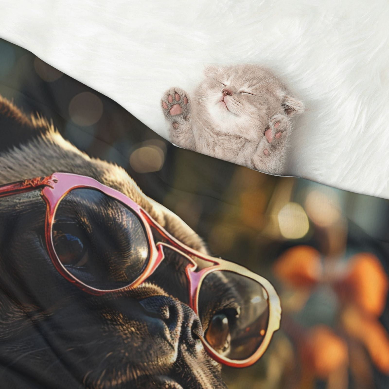 Naloa Pug Wearing Sunglasses Flowers Dog Blanket, 3 Sizes Cat Blanket for Indoor Cats Large Medium Small Dog Gifts-Large