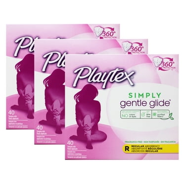 Playtex Simply Gentle Glide Tampons, Regular Absorbency, Fragrance-Free, 40 Ct - 3 Pack