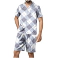 thumbnail image 3 of DDAPJ pyju Mens Plaid Pajama Shorts Set 2 Piece Silk Satin Sleepwear Short Sleeve Button Down Shirt and Elastic Waist Shorts Set Loose Comfy Loungwear with Pockets Gray XXL, 3 of 5