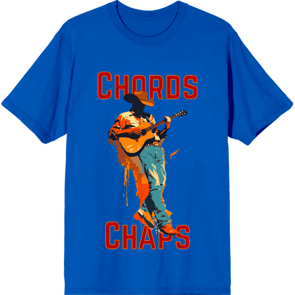 "Chords & Chaps" Cowboy Americana Adult Royal Blue Crew Neck Short Sleeve Tee-3XL