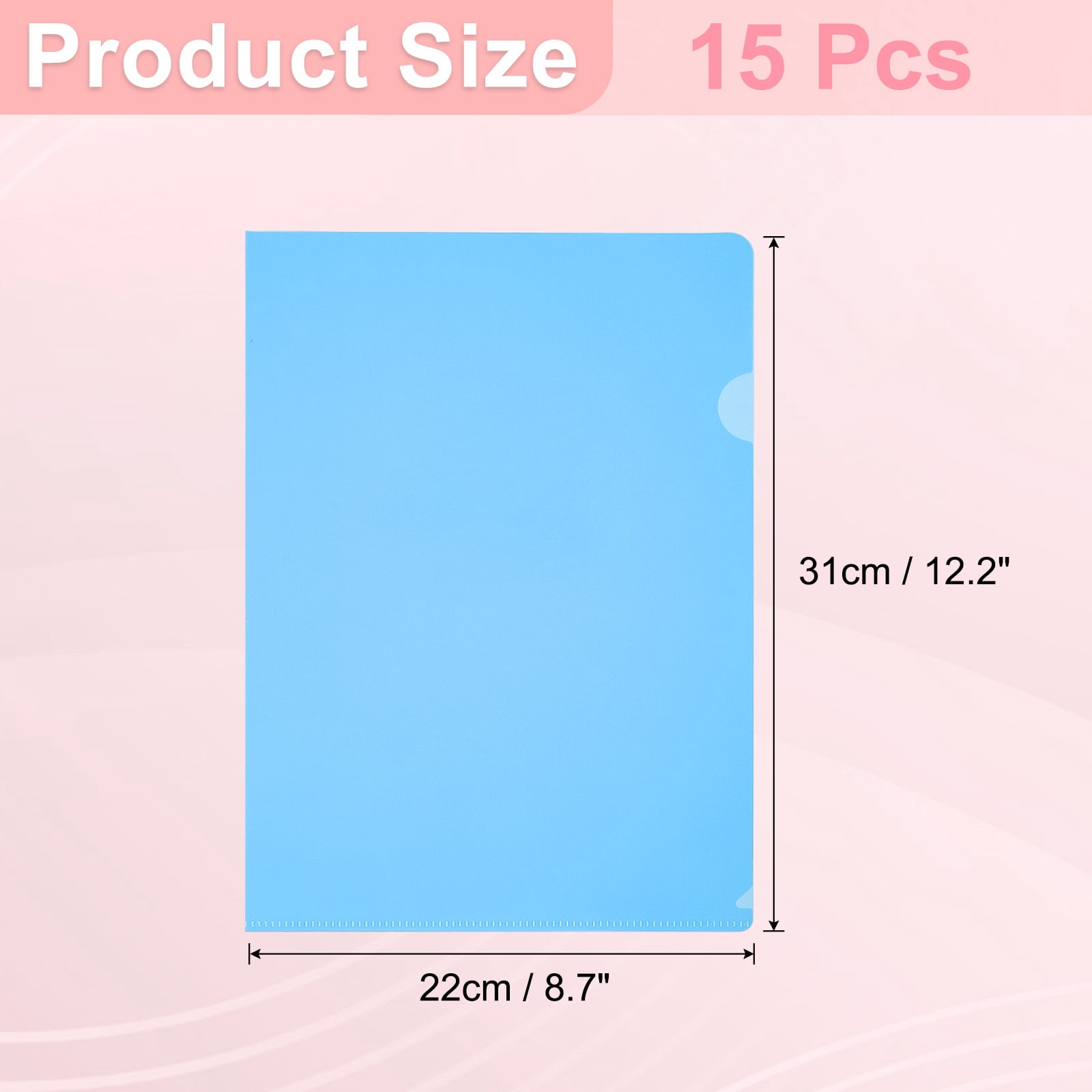 A4 Plastic Folders, 15 Pack Clear Folders L Type Project Pockets Paper Document Jacket Sleeves L Shaped Transparent for Documents Plastic Office File, 8.7x12.2in, Blue
