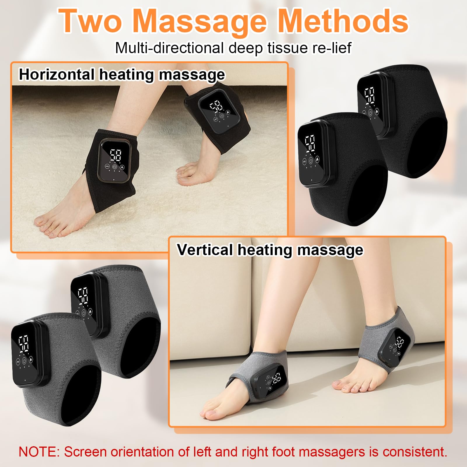 2PCS Foot Massager with Smart Timer, 3-in-1 Wire-Less Portable Vibrating Heated Feet Massagers for Neuropathy Pain Relief & Ankle Relaxation & Blood Circulation in Home Office Travel (Black)