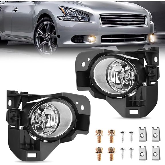 Nilight Fog Light Assembly Compatible with 2009 2010 2011 2012 2013 2014 Nissan Maxima with Clear Lens Fog Lamps Replacement H11 12V 55W Bulbs