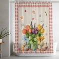 thumbnail image 5 of Spring Easter Shower Curtain Set, Waterproof Shower Curtains for Bathroom, Colorful Tulip Floral Eggs Pink Plaid Rustic Washable Fabric Bath Curtain for Bathtub Decoration with Hooks 48x72 Inches, 5 of 9