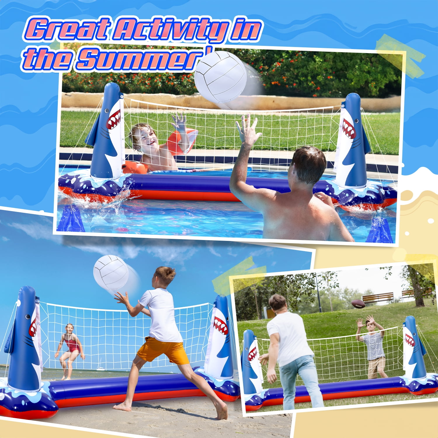 JoyStone Inflatable Pool Toys, 2-in-1 Swimming Pool Basketball & Volleyball Sets, Floating Basketball Hoop and Water Football, Summer Pool Game for Kids and Adults(Upgraded)