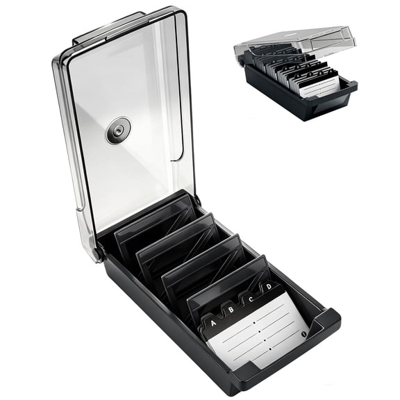TSV Business Card Holder for Desk, Large Business Card Organizer Box with Lid, Desktop Index Card Holder, Name Card Storage Box, 500 Card Capacity