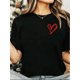 thumbnail image 1 of Camiseta de manga corta con cuello redondo y estampado de corazón y rosa para mujer, estilo casual, de verano, para adultos, hombres, mujeres, adolescentes, jóvenes., 1 of 6