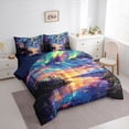 thumbnail image 3 of Manfei Multicolor Aurora 7pcs Bedding Comforter Set,Galaxy Starry Sky Queen Bedding Sets,Orange Sunset Queen Sheet Sets For Men Women,Super Cozy Room Decor Reversible, 3 of 8