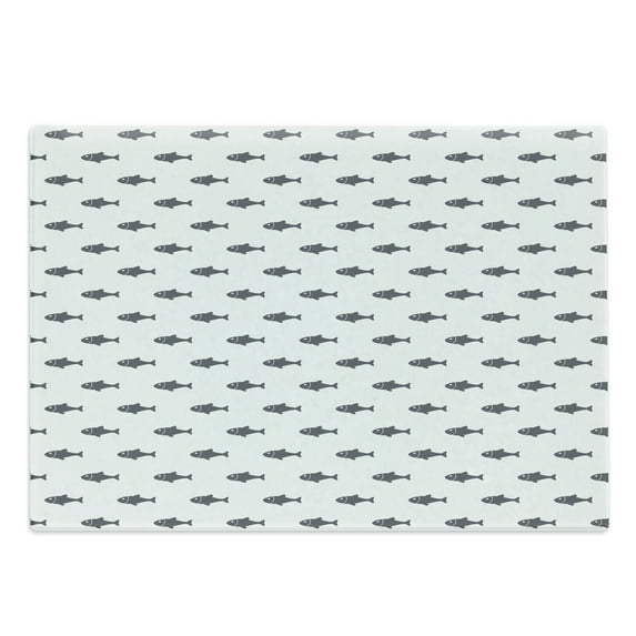 Ocean Cutting Board, Hand Drawn Nautical Sketchy Sea Life Fish Whales Dolphins Artwork, Decorative Tempered Glass Cutting and Serving Board, Large Size, Charcoal Grey White, by Ambesonne