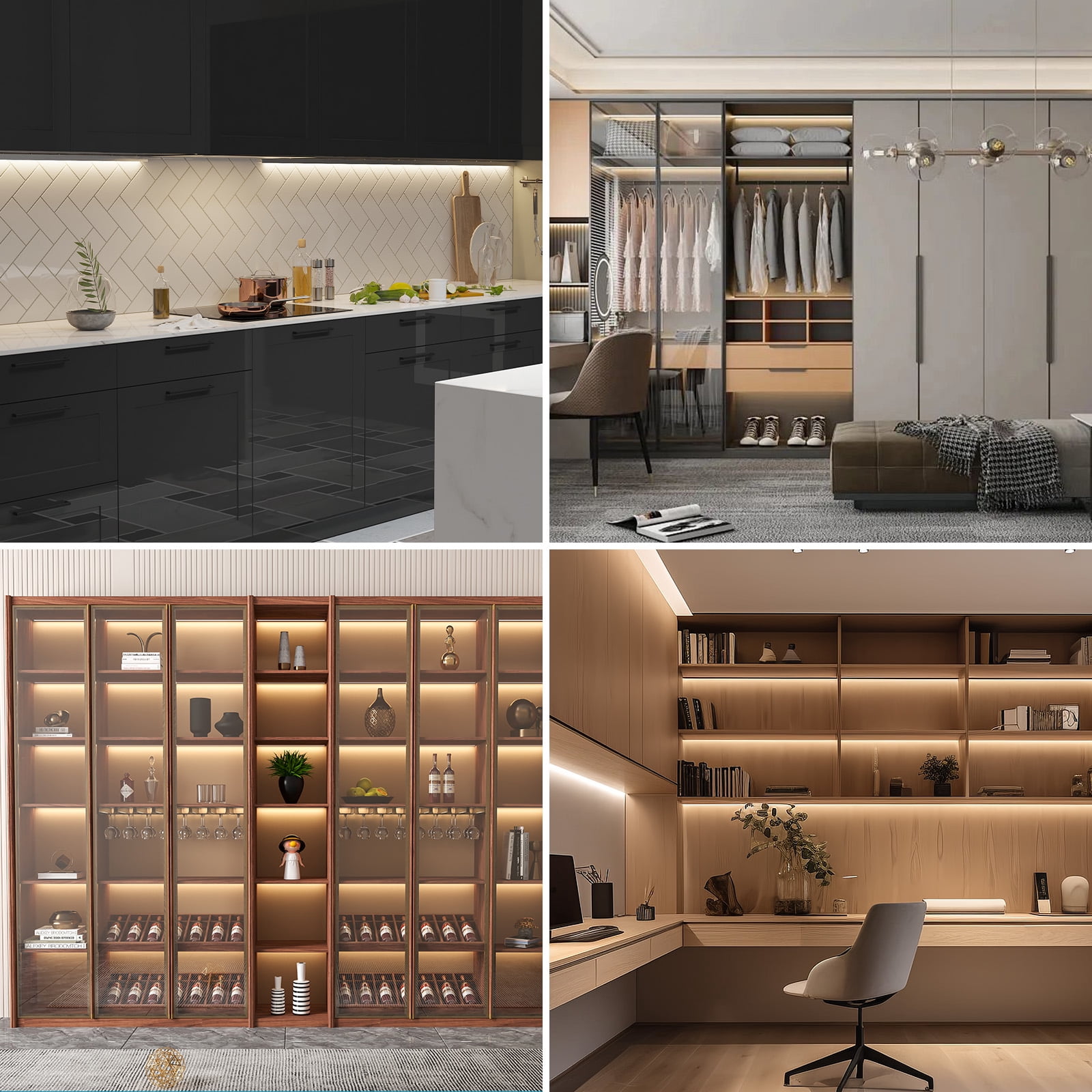 24 Inch LED Under Cabinet Lighting, 15W, 925LM, 5CCT 2700-5000K,CRI>90, 70 Degree Swivel Lens, Dimmable, 120V, Hardwired or Plug-in, Linkable Under Counter Lights For Kitchen Counters Closets