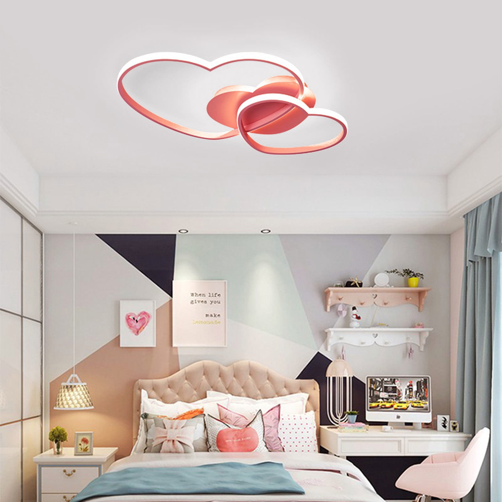 20.47*12.99 Elegant Pink Heart-shaped Ceiling Light Flush Mount Lighting Fixture for Living Room, Bedroom