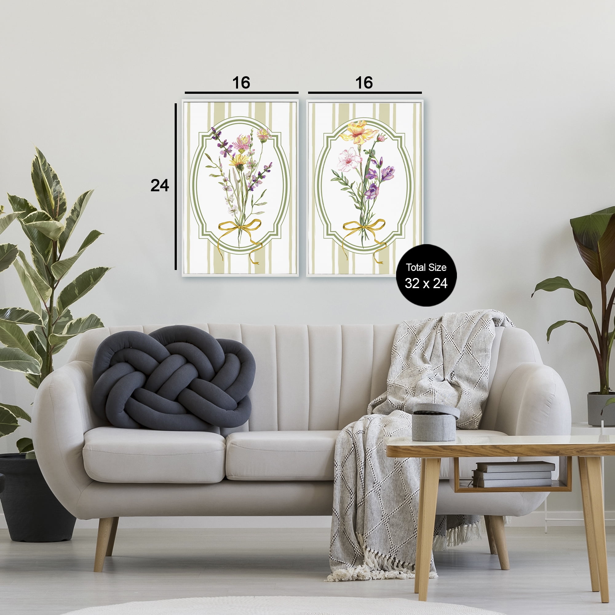 Wildflower Bundles Classic Stripes 2 Piece White Framed Giclee Art Set, design by Adonna Ebrahimi