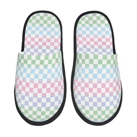 

Sikiie Colorful Checkerboard Fuzzy Slip-on Slippers Warm Cozy Soft Lightweight Memory Foam Indoor House ShoesMedium