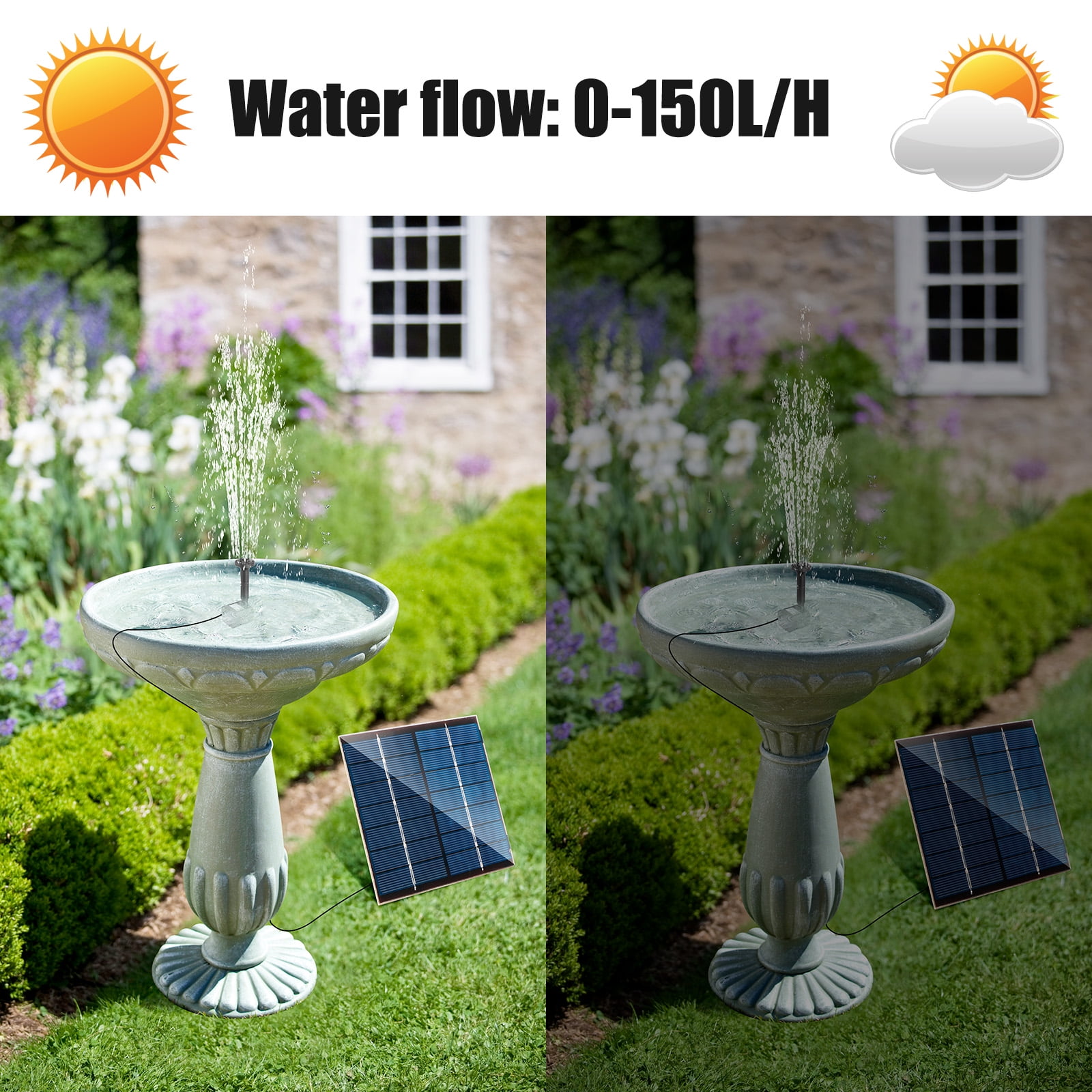 MSHENG Solar Fountain1.4W Water Pump with Battery Backup Standing Submersible for Bird Bath Garden Back Yard and Small Pond 