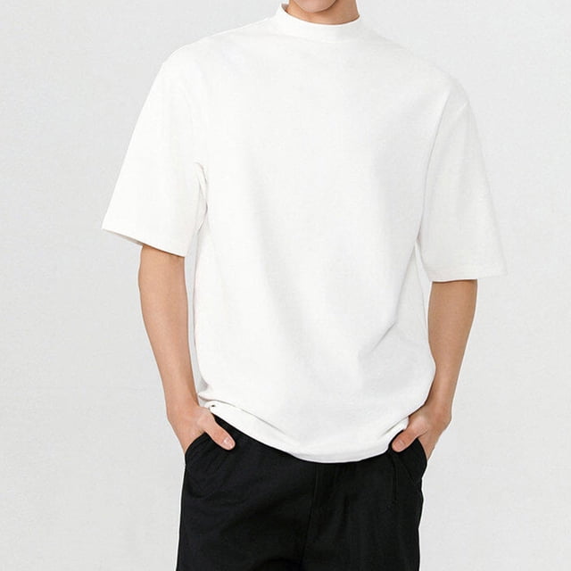 pstuiky camisetas de hombre, Camisas casuales de manga corta, elásticas, con cuello redondo y cuello semialto de color liso para hombre camisas casuales para hombre m