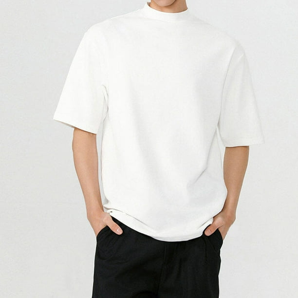 pstuiky camisetas de hombre, Camisas casuales de manga corta, elásticas, con cuello redondo y cuello semialto de color liso para hombre camisas casuales para hombre m