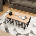 thumbnail image 5 of LeisureMod Rectangular Coffee Table with Ash Wood Veneer Top and Powder-Coated Steel Base Wireframe Design with Crossbars Walden Collection in Black, 5 of 14