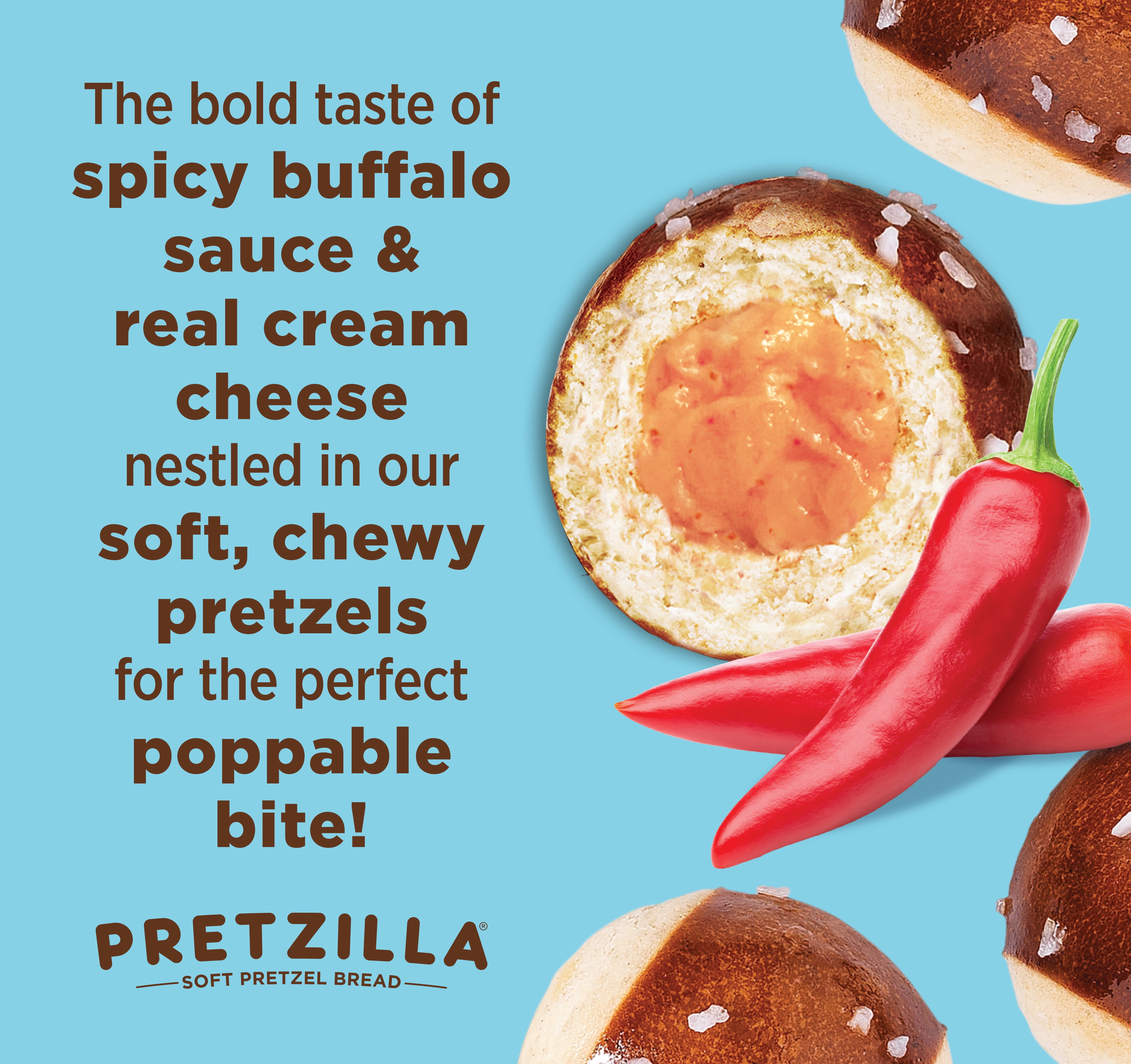 Pretzilla Soft Pretzel Stuffed Bites, Buffalo Cream Cheese, 10.1oz bag