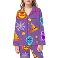 thumbnail image 5 of Afdoent Girls Pajamas Set Halloween Pumpkin Ghost Print Sleepwear Long Sleeve Jammies Button-Down Nightwear Loungewear Comfortable For Kids Holiday 11-12 Years, 5 of 5