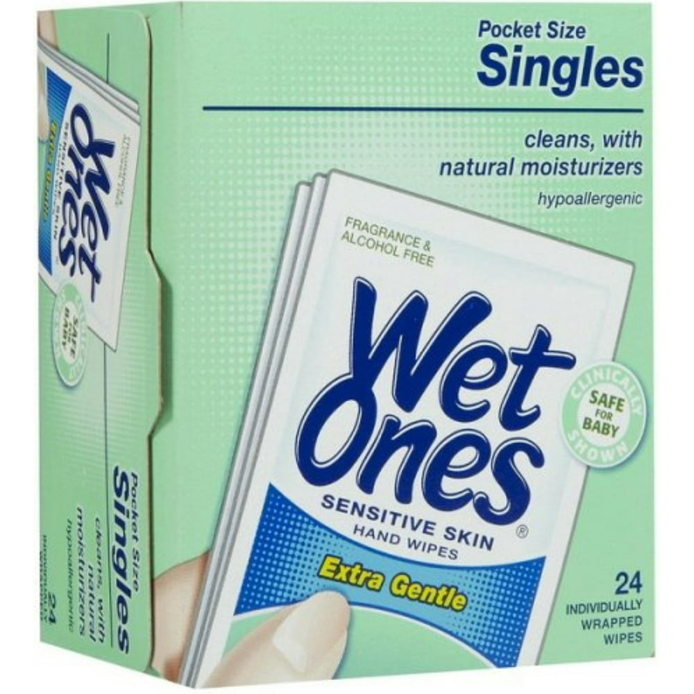 WET ONES Sensitive Skin Hand & Face Wipes, Singles, Fragrance Free 24