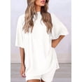 thumbnail image 4 of Women's two-piece casual suit summer casual loose shirt cycling shorts match airport travel wear White M, 4 of 6
