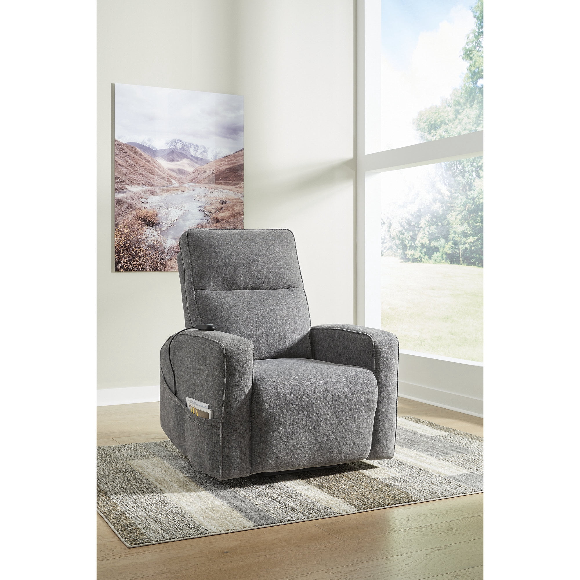Signature Design by Ashley Starganza Power Lift Recliner Chair with Heat & Massage - Next-Gen Nuvella™ Fabric, Gray