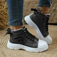 thumbnail image 4 of Denim Platform Mid Calf Winter Combat Boots for Women Casual Fleece Lined Fashion Sneakers Snow Ankle Booties Black Size 9, 4 of 8