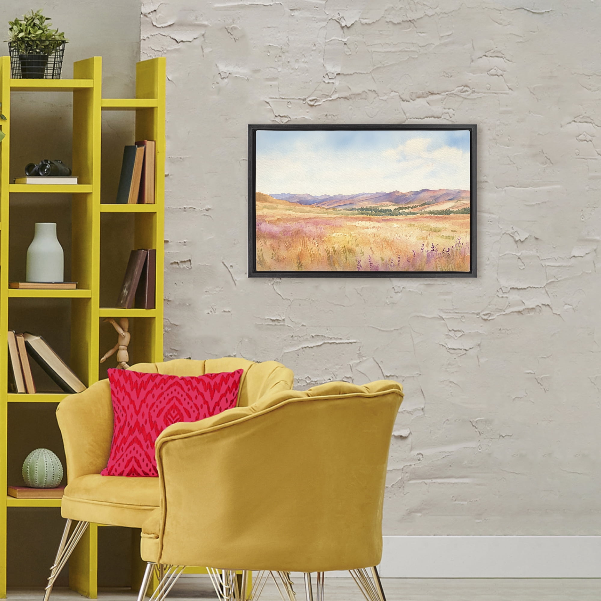 Stupell Industries Pastel Valley Panorama Black Framed Floater Canvas Wall Art, design by Petal Prints Design