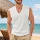 thumbnail image 4 of Camiseta sin mangas con cuello en V para hombre, color liso, informal, con cuello en V, para vacaciones, entrenamiento, camiseta sin mangas, blusa de poliéster para hombre, 4 of 9