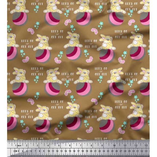 Soimoi Georgette Viscose Fabric Text,Ball & Bunny Kids Printed Fabric 1 Yard 42 Inch Wide