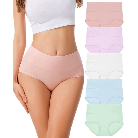 Gingprous Womens Cotton Underwear High Waist Full Coverage Briefs Soft Breathable Panties Stretch Underpants 5 Pack