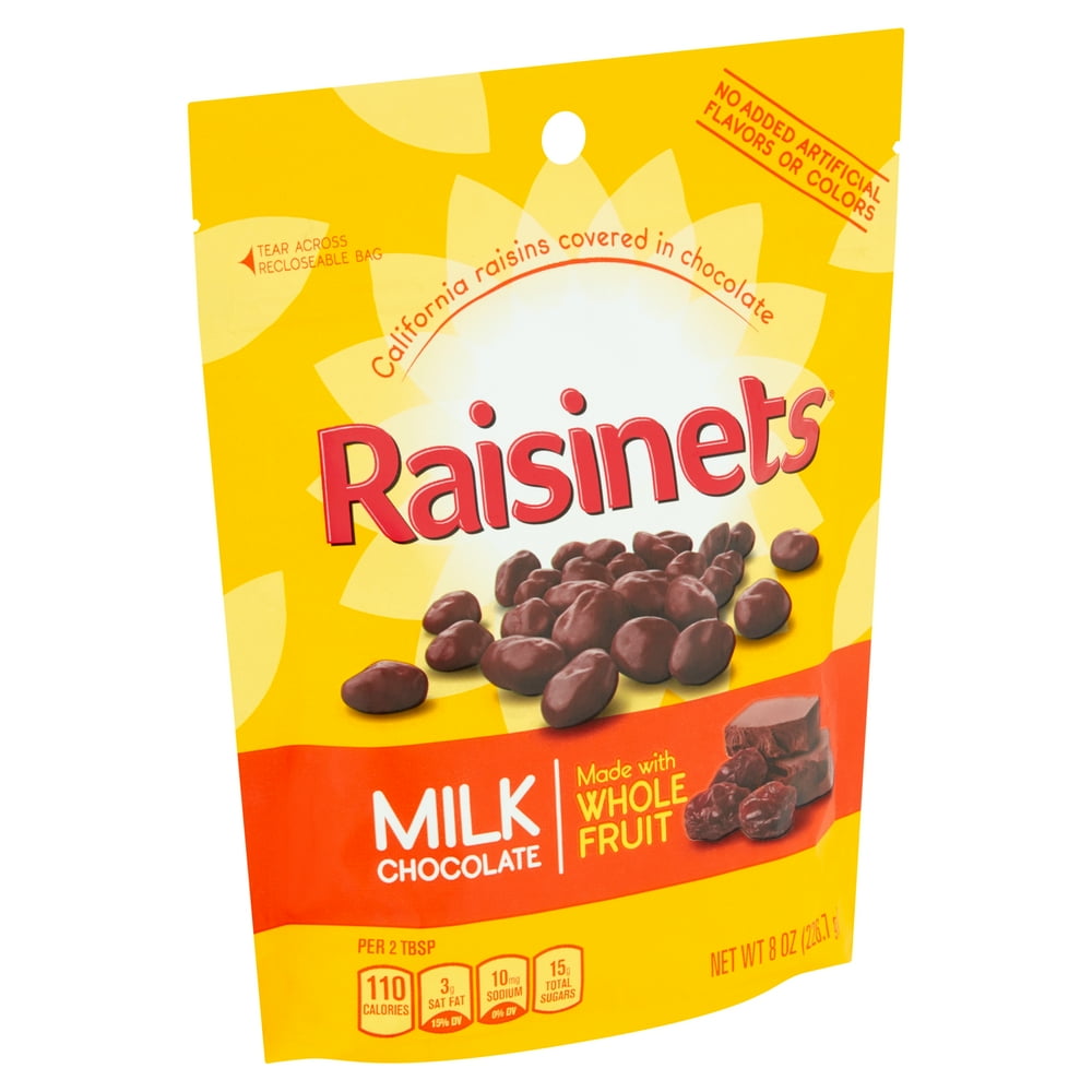 Milk Chocolate Covered Raisins, Reclosable Bag, 8 oz